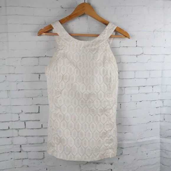 BANANA REPUBLIC TAN & WHITE DESIGN SLEEVELESS HIGH NECK TOP SIZE 6 - Picture 1 of 8